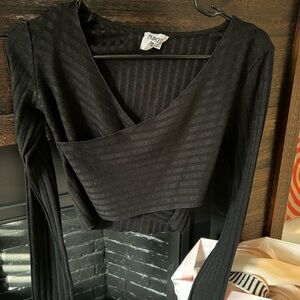 Black Long Sleeve Wrap Top